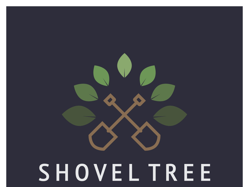 Shovel logo for agriculture, excavation,building, mining foundation. gardening vector set design with leaves