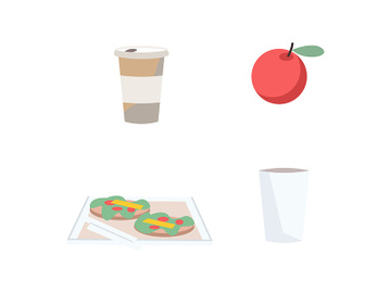 Snacks and drinks flat color vector objects set preview picture