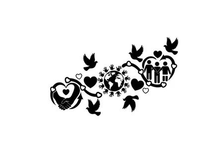 Frieden Liebe Globus Hände Herzen Vektor-Illustration