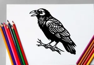 Detailed black and white illustration of a hawk with intricate feather patterns