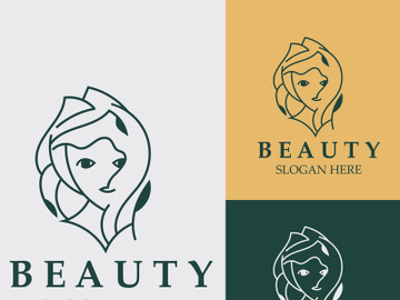 Woman Beauty care logo. Nature face saloon and spa design flat vector preview picture