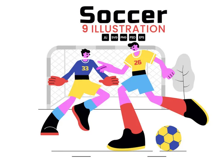 9 Soccer Sports Vector Illustration