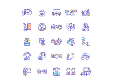 Work process of new worker in company RGB color icons set preview picture