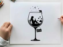 Silhouette of a person reading in a wine glass
