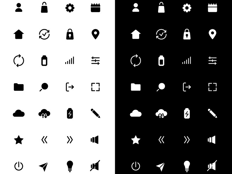 Basic glyph icons set for night and day mode