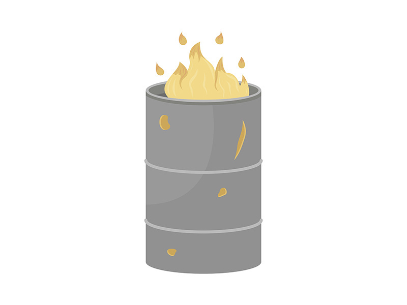 Fire In barrel for homeless people semi flat color vector object