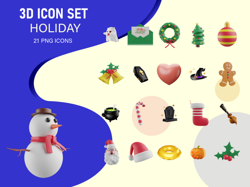 3D Icon Set Holiday, halloween & Christmas elements render