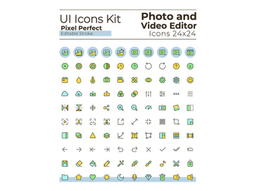 Photo and video editor tools pixel perfect RGB color ui icons set preview picture