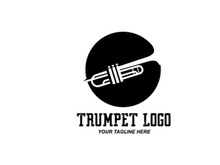 Trumpet logo design, generate melody, musical instrument vector sketch illustration