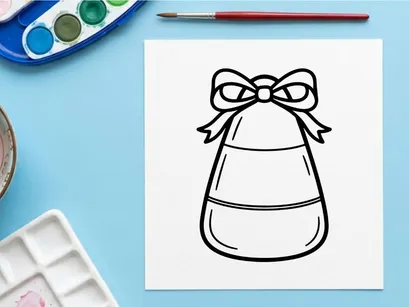 Candy corn with a bow icon. Halloween treat illustration for seasonal holiday design.