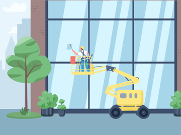 Building windows cleaning flat color vector illustration preview picture