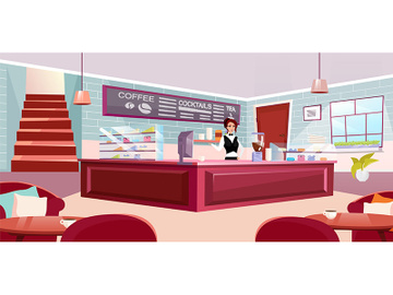 Barista at counter flat vector illustration preview picture
