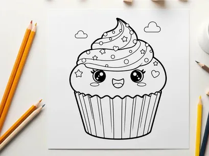 Cute cupcake with face and whipped cream vector illustration