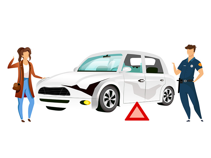 People by broken car flat color vector faceless characters