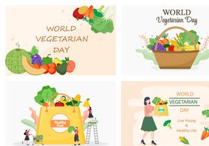 24 World Vegetarian Day and Vegetables or Fruits Vector