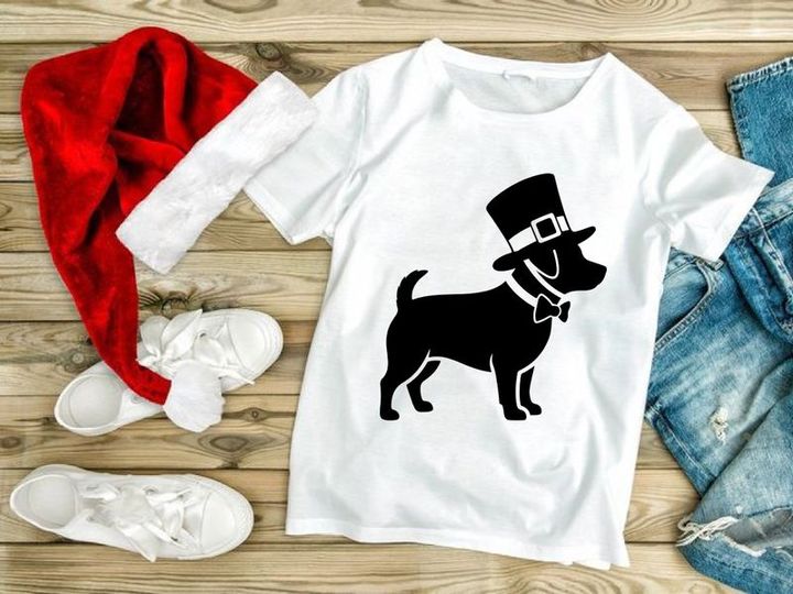 Dapper dog in top hat and bowtie