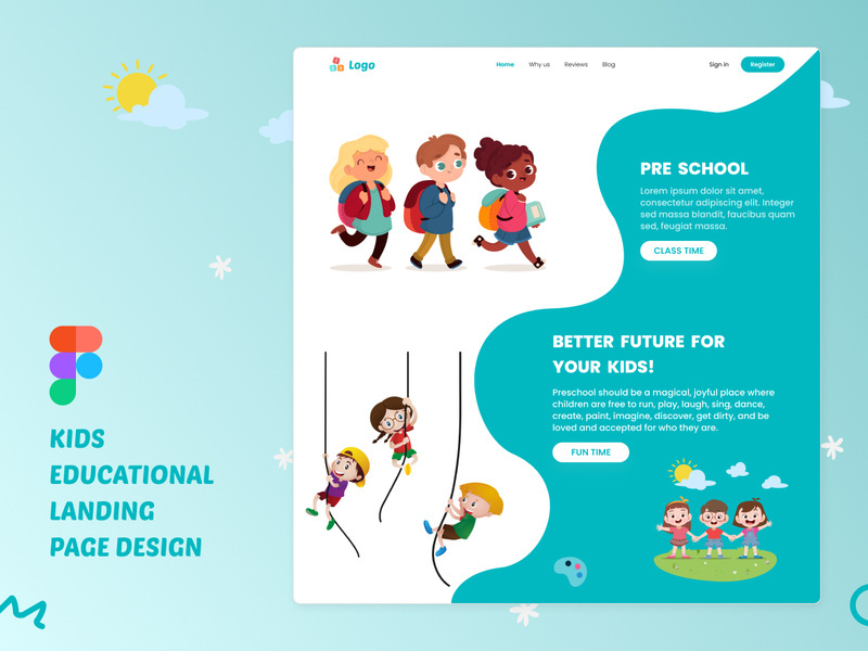Kids educational landing page design