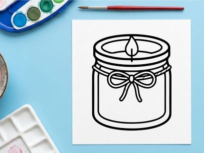 Ícone de vela aromatizada em um frasco de vidro. Ilustração minimalista em linha de uma vela acesa.