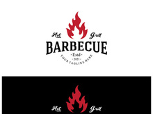 Simple Barbecue Vintage hot grill, with crossed flames and spatula. Logo for restaurant, badge, cafe and bar.vector