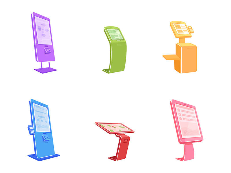 Various terminals flat color vector object set