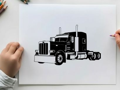 Silhouette of a large black semi truck with trailer