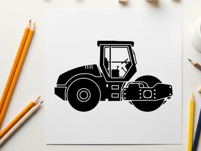 Silhouette of a road roller with a cabin silhouette