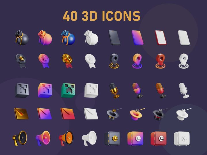 3D Interface rendering Icons