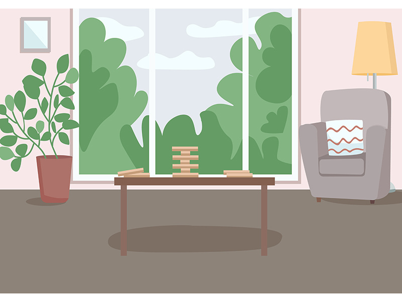 Spacious living room for leisure flat color vector illustration