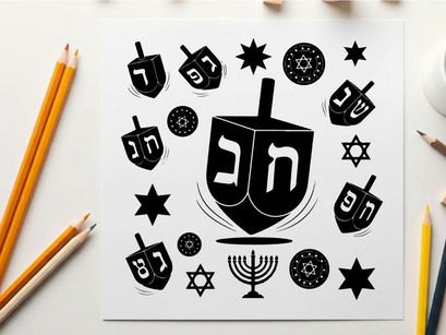 Hanukkah dreidel and menorah silhouette graphic