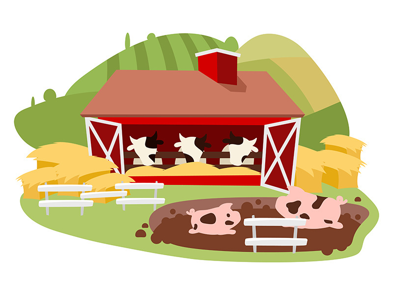 Livestock and cattle farming flat vector illustration