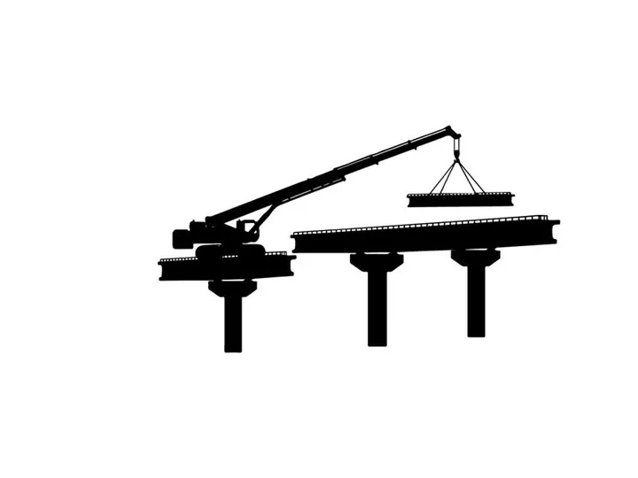 Silhouette of a construction site with a crane lifting a platform