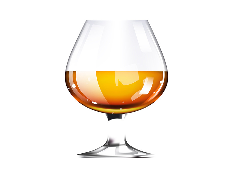 Wide glassware full of whiskey realistic vector illustration