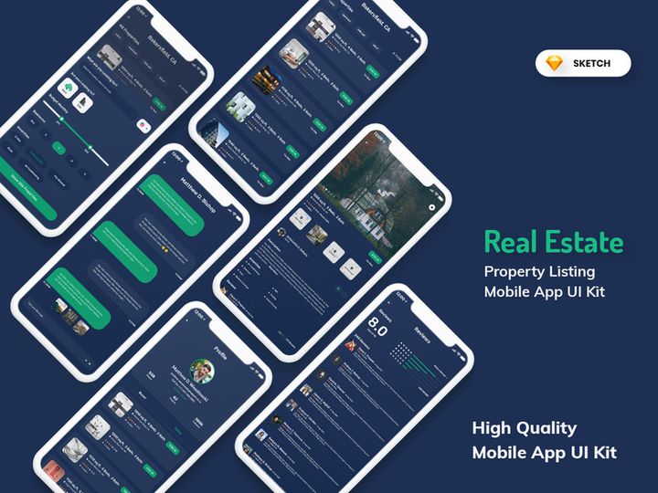 Real Estate & Property Mobile App Dark Version (SKETCH)