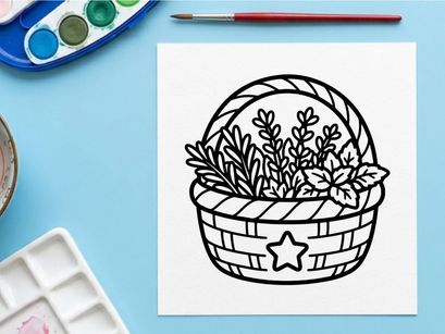 Kräuter-Strichzeichnung. Handgezeichnete Illustration aromatischer Pflanzen zum Ausmalen.