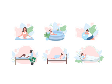 Pregnant woman flat color vector faceless character set preview picture