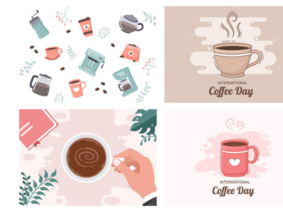 24 Set Coffee Cup Background Vector