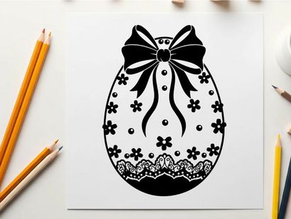 Easter egg silhouette with floral pattern and ribbon bow