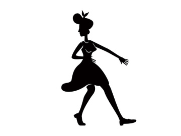 Old fashioned lady dancing black silhouette vector illustration preview picture