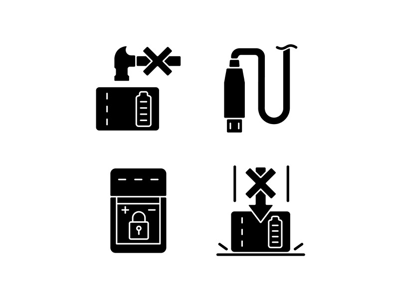 Powerbank for gadget user black glyph manual label icons set on white space