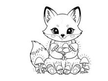 Cute white fox holding mushrooms vector illustration