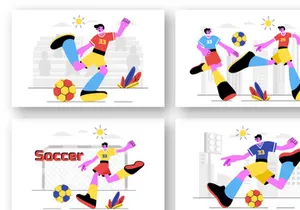 9 Soccer Sports Vector Illustration