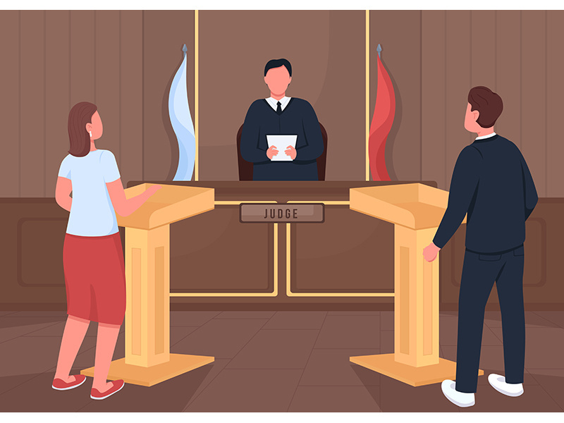 Courthouse procedure flat color vector illustration