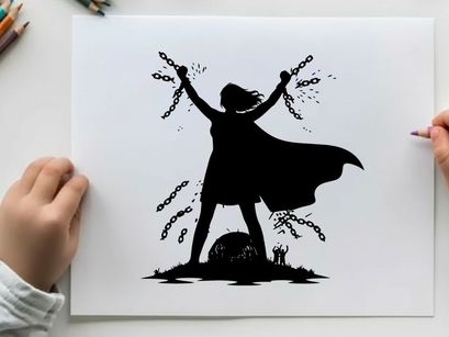 Silhouette of a girl releasing butterflies at sunset