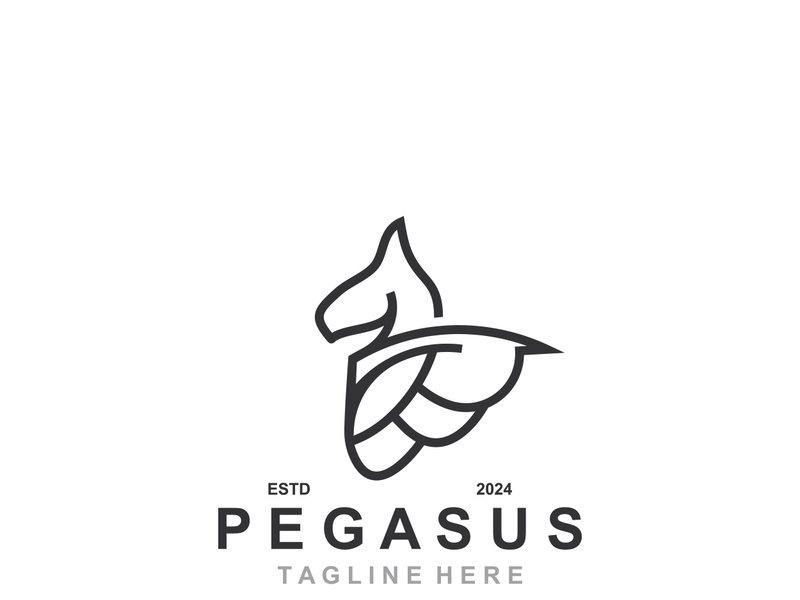 Pegasus horse Logo minimalist, Line art, Modern simple mascot, Mystic premium emblem