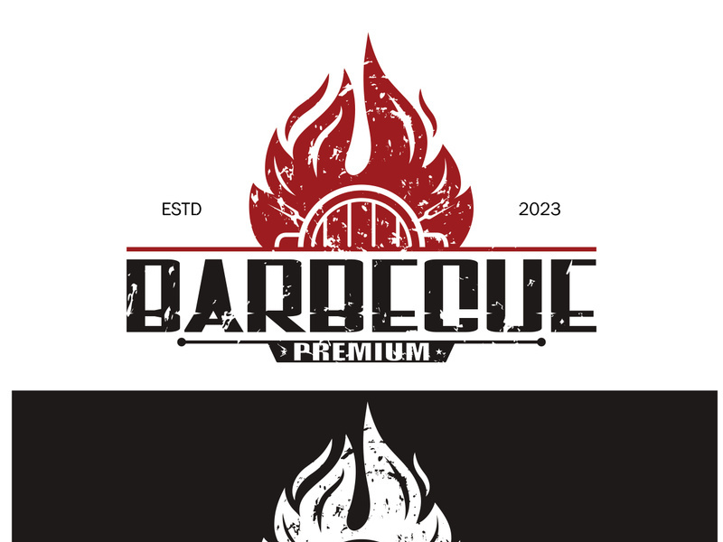 Simple Barbecue Vintage hot grill, with crossed flames and spatula. Logo for restaurant, badge, cafe and bar.vector