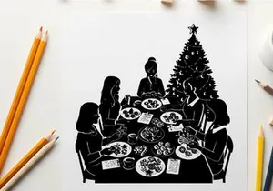 Silhouette of family enjoying christmas dinner together