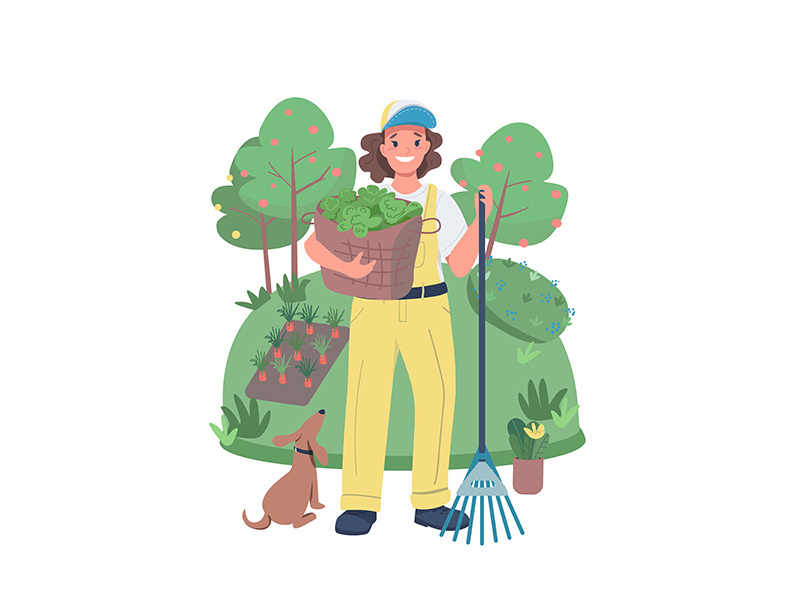 Woman gardener flat color vector detailed character