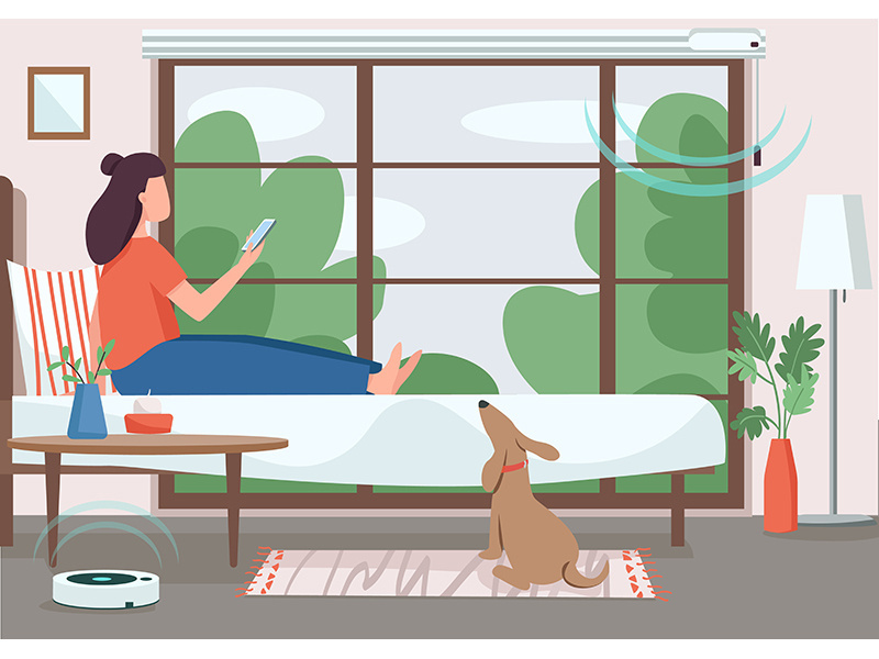 Smart home control flat color vector illustration