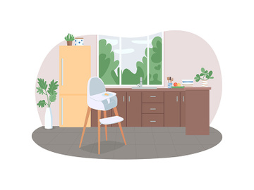 Kitchen with highchair 2D vector web banner, poster preview picture