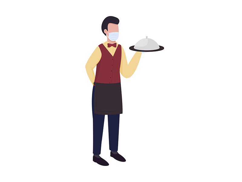 Waiter semi flat color vector character